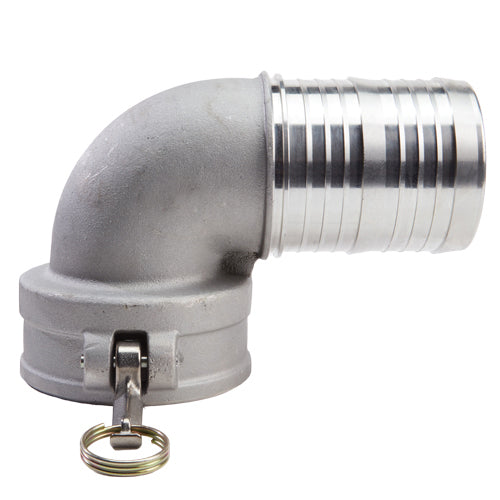 Aluminum 4" Female Camlock x Hose Shank 90 Degree Elbow (USA)