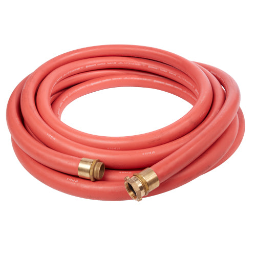 Red 1 1/2 x 50' Non-Collapsible Rubber Hose (Brass 1 1/2 NH Couplings)