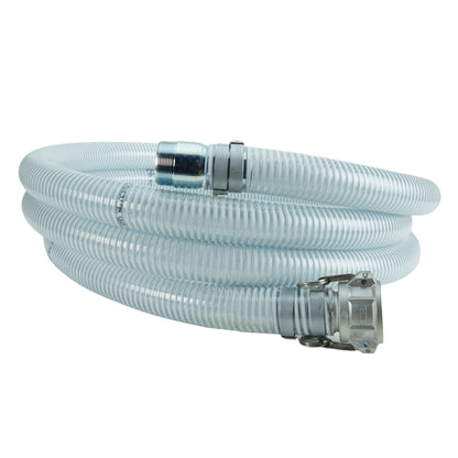 White - Clear 3" x 15' Camlock / Threaded Suction Hose