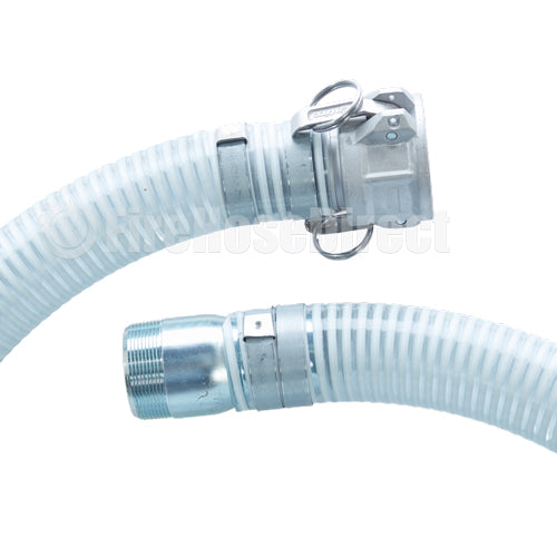 White - Clear 3" x 10' Camlock / Threaded Suction Hose