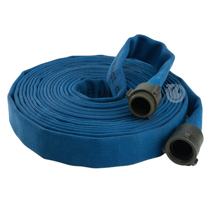 Blue 1 1/2" x 50' Double Jacket Mill Hose (Alum NH Couplings)