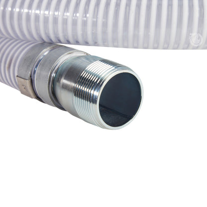 White - Clear 1 1/2" x 20' Camlock / Threaded Suction Hose