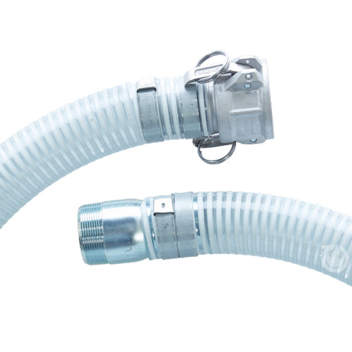 White - Clear 6" x 20' Camlock / Threaded Suction Hose