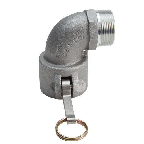 Aluminum 1 1/2" Female Camlock x 1 1/2" Male NPT 90 Degree Elbow (USA)
