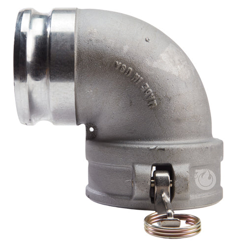Aluminum 4" Female Camlock x 4" Male Camlock 90 Degree Elbow (USA)