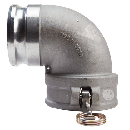 Aluminum 4" Female Camlock x 4" Male Camlock 90 Degree Elbow (USA)