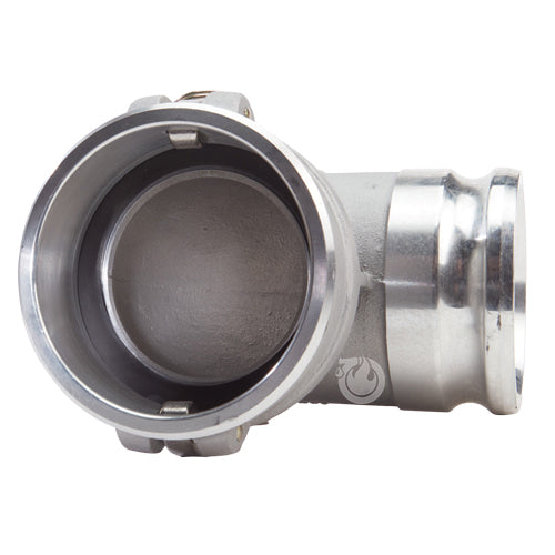 Aluminum 4" Female Camlock x 4" Male Camlock 90 Degree Elbow (USA)