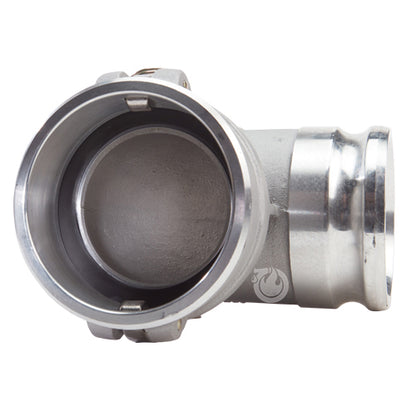 Aluminum 4" Female Camlock x 4" Male Camlock 90 Degree Elbow (USA)