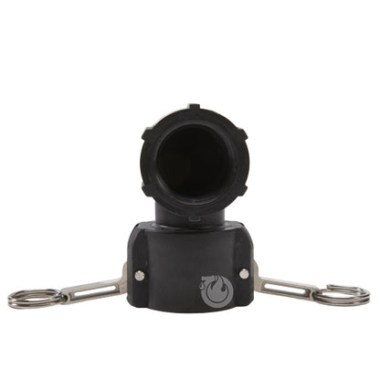 Plastic 1 1/2" Female Camlock x 1 1/2" Female NPT 90 Degree Elbow