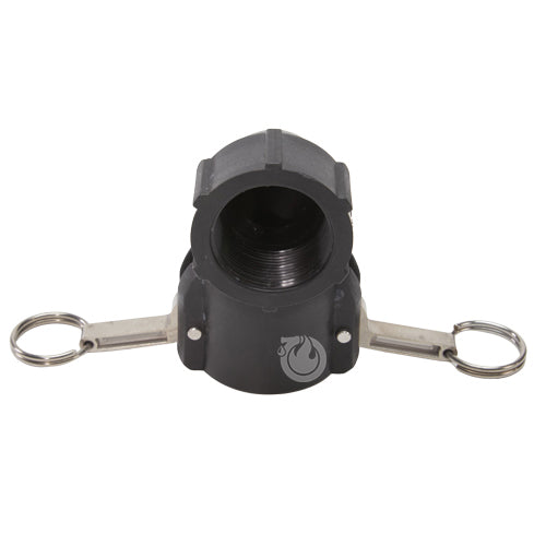 Plastic 1 1/2" Female Camlock x 1 1/2" Female NPT 90 Degree Elbow