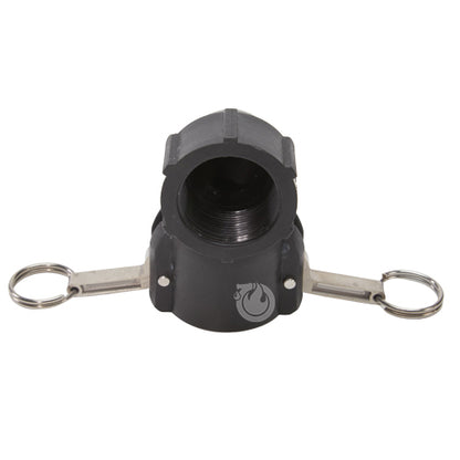 Plastic 1 1/2" Female Camlock x 1 1/2" Female NPT 90 Degree Elbow