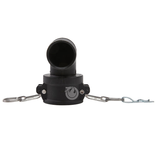 Plastic 2" Female Camlock x Hose Shank 90 Degree Elbow