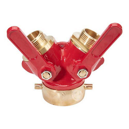 Brass Red 2 1/2" NH Inlet x (2) 1 1/2" NH Outlet