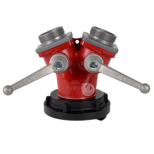 Aluminum 5" Storz Inlet x (2) 2 1/2" NH Outlet Wye 2-Way Ball Valve