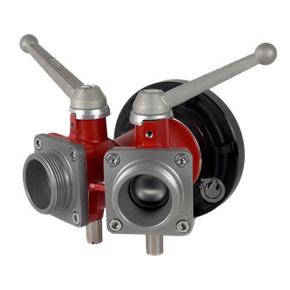 Aluminum 5" Storz Inlet x (2) 2 1/2" NH Outlet Wye 2-Way Ball Valve