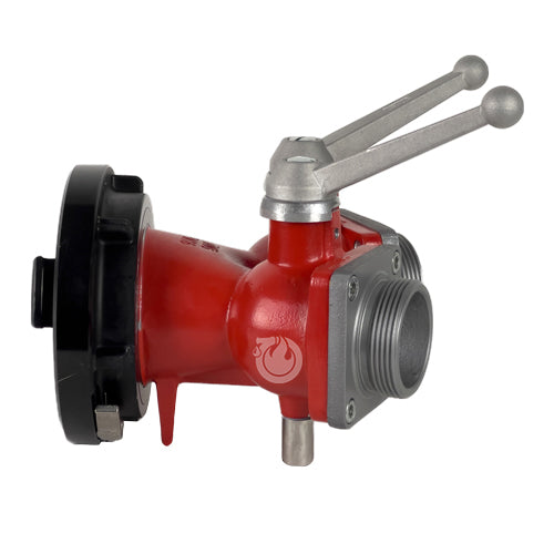 Aluminum 5" Storz Inlet x (2) 2 1/2" NH Outlet Wye 2-Way Ball Valve
