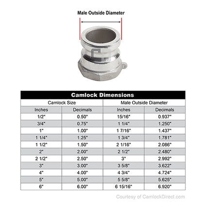 Stainless Steel 1 1/4" Male Camlock x 1 1/4" Female NPT