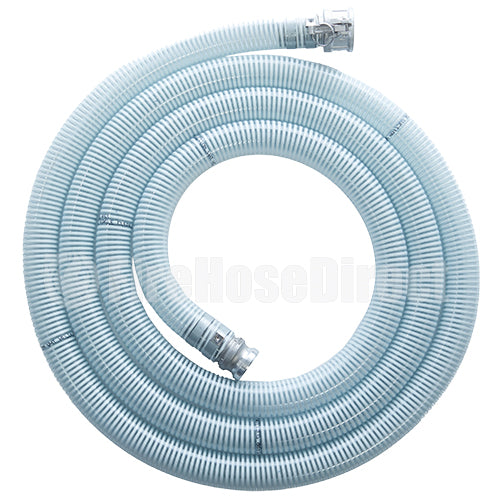 White - Clear 4" x 20' Camlock Suction Hose