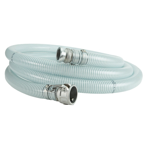 White - Clear 4" x 20' Camlock Suction Hose