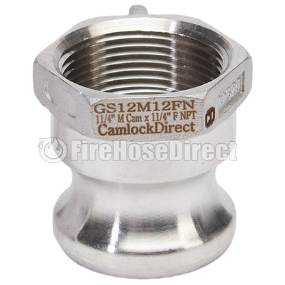 Stainless Steel 1 1/4" Male Camlock x 1 1/4" Female NPT