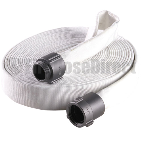 White 1 1/2" x 100' Double Jacket Fire Hose (Alum NH Couplings)