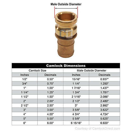 Brass 1/2" Male Camlock to Hose Shank