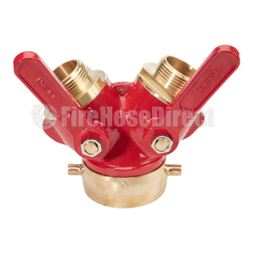 Brass Red 2 1/2" NH Inlet x (2) 1 1/2" NH Outlet