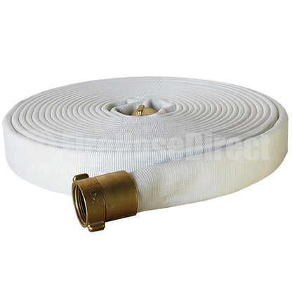 White 1 1/2" x 50' Double Jacket Fire Hose (Brass NH Couplings)