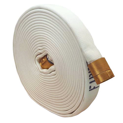 White 1 1/2" x 50' Double Jacket Fire Hose (Brass NPSH Couplings)