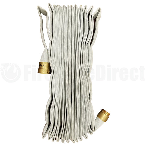 White 1 1/2" x 100' Pin Rack Hose (Brass NH Couplings)