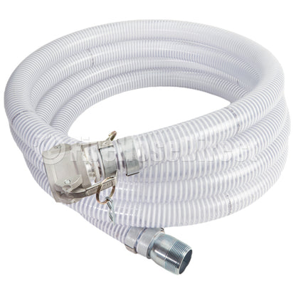 White - Clear 1 1/2" x 20' Camlock / Threaded Suction Hose