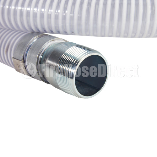 White - Clear 1 1/2" x 20' Camlock / Threaded Suction Hose