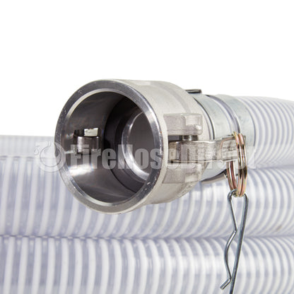 White - Clear 1 1/2" x 20' Camlock / Threaded Suction Hose