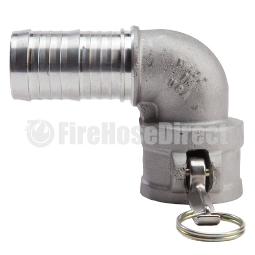 Aluminum 2" Female Camlock x Hose Shank 90 Degree Elbow (USA)